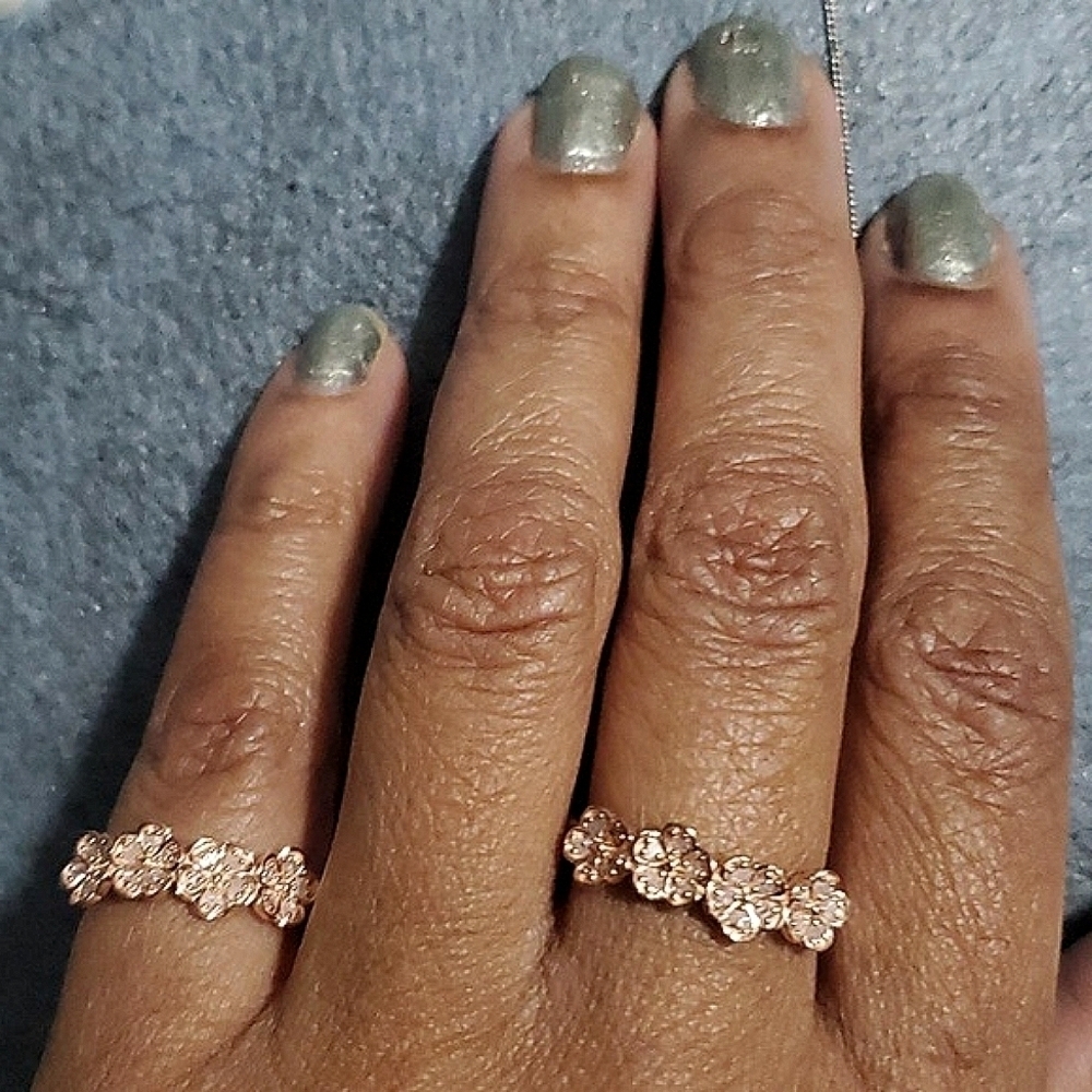 Pink Diamond Flower Ring Vermeil Rose Gold over Sterling Silver